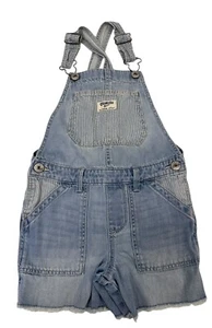OshKosh B’Gosh Girls Denim Blue Jeans Shortalls Size 6/6X Vestback Striped - Picture 1 of 6