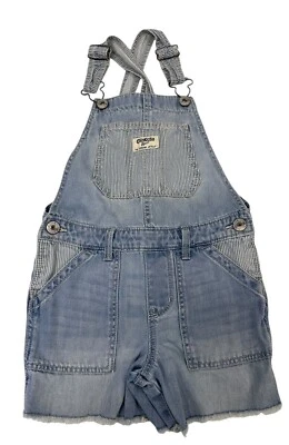 OshKosh B’Gosh Girls Denim Blue Jeans Shortalls Size 6/6X Vestback Striped - Image 1 of 4