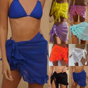 Women Sarong Beach Cover Up Mini Long Sheer Chiffon Swimwear Bikini Wrap Skirt - Picture 1 of 21