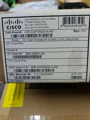 Sealed New Cisco AIR-CAP3502I-A-K9 Aironet 3502I Wireless 802.11ac Access Point - Image 1 of 4