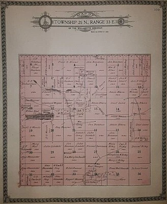 1911 Plat Map Twp., 25N-33E - LINCOLN Co., WASHINGTON ~ WAGNER LAKE - HUNDIMIENTO Cr Foto 1 de 2