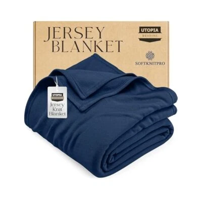 Manta tejida tamaño queen 90x90 pulgadas azul marino ligero jersey para sofá cama Foto 1 de 4