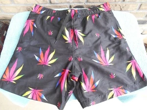 Men's Surf Society Black Stretch Drawstring Lined Swim Board Shorts, Size Large - Picture 1 of 7