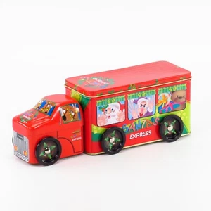 Santas Express Tin Truck Christmas Trinket Box Company Red 2 Compartments Wheels - Picture 1 of 24