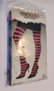 Pink and Black Striped Adult Tights - Picture 1 of 3