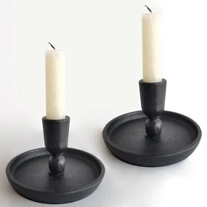 Iron Taper Candle Holders Set Of 2 Black Metal Candlestick For Table Centerpiece - Picture 1 of 8