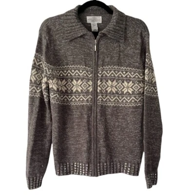 Suéter Oleg Cassini Nórdico Gris Mezcla Lana Cremallera Completa Lentejuelas Metálicas Mediano  Foto 1 de 4