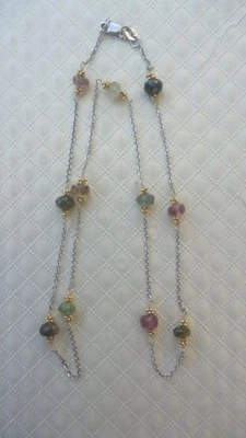 Collar Estación RCI Crisoprasa Turmalina Oro Blanco y Amarillo 14K Vintage 4g Foto 1 de 4