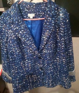 Joan Rivers Sequined Faux Pearl Sleeve  +Sequined Blue Jacket Size 20W - Picture 1 of 21