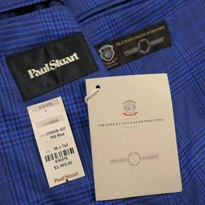 NEW! Paul Stuart x Delfino Unconstructed Blazer 46L Tall Blue Plaid Check $2495! - Picture 1 of 13