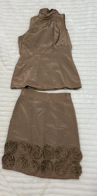 De Colección Fiandaca Talla Pequeña 2 Piezas Conjunto Falda Tostado Hecho en EE. UU. 100% Seda, Raro Foto 1 de 4