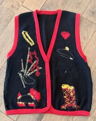 VTG The Eagle’s Eye Size Large Scottish Sweater VEST bagpipe plaid kilt Black - Image 1 of 4