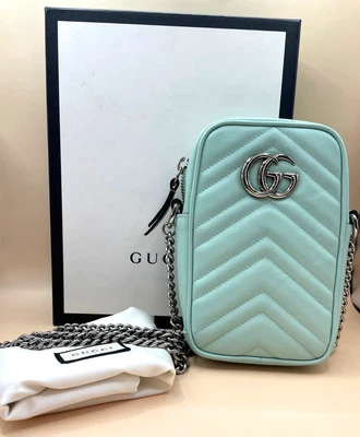 GUCCI Mini GG Marmont Matelasse Vertical Pale Green  Leather Crossbody Bag - Image 1 of 4