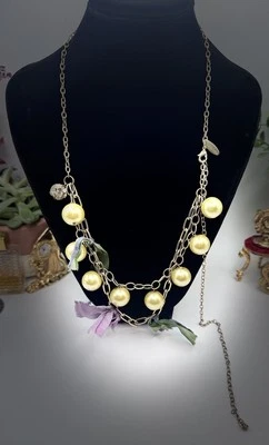 Collar Lenora Dama Dije 33" Cuelga Amarillo Imitación Perla Pasarela Declaración Foto 1 de 4