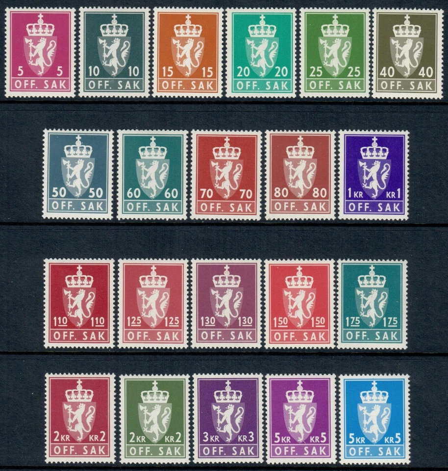 NORUEGA. 1875-1982. Funcionarios. Litografía. Juego de 21. VF MNH (BG2400) Foto 1 de 1