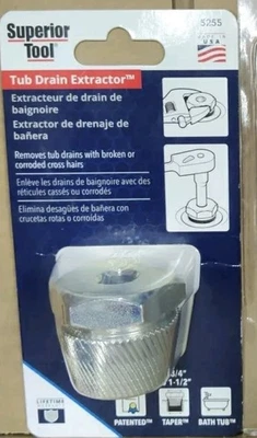 Superior Tool 05255 Steel Gold Plate Finish Tub Drain Extractor 1-1/2 L in. - Image 1 of 4