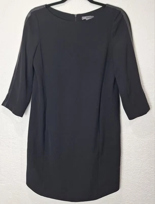Vince Women’s Black Leather Trim Accent Sheath Mini Dress Party Cocktail Size 4 - Image 1 of 4