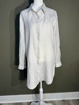 Tahari Essentials 亚麻纽扣衬衫/礼服米色 M 码  — 第 1/4 张图片