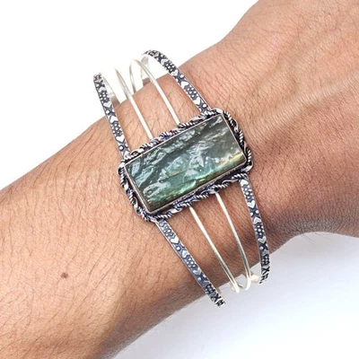 Labradorite Drusy Gemstone Ethnic Jewelry Cuff Bracelets7''Adjustable - Image 1 of 4