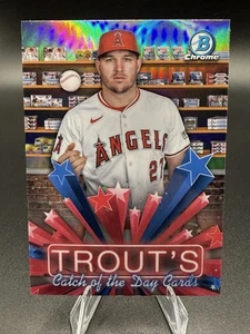 2025 Bowman Chrome Mike Trout Trout’s Catch Of The Day Insert Los Angeles Angels - Picture 1 of 2