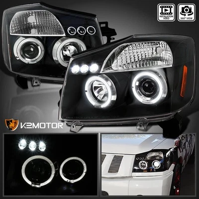 Black Fits 2004-2015 Titan 2004-2007 Armada LED Halo Projector Headlights Lamps Foto 1 de 4