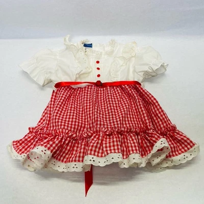 Vestido Vintage Haddad Brothers Primavera Infante Niño Pequeño Talla 18 Mos Rojo y Blanco Cuadros Foto 1 de 4