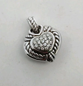 Sterling Silver Judith Ripka Retired Puff Heart Design CZ Pendant Enhancer - Picture 1 of 8