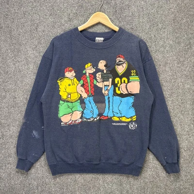 Sudadera De Colección Popeye Para Hombres Mediana Azul Marino Años 90 Desteñida Hip Hop Arte Dibujos Animados Betty Foto 1 de 4