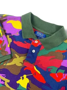 POLO RALPH LAUREN Boys Youth Polo Shirt Large (14/16) Camo Pony Colorful Collar - Picture 1 of 12
