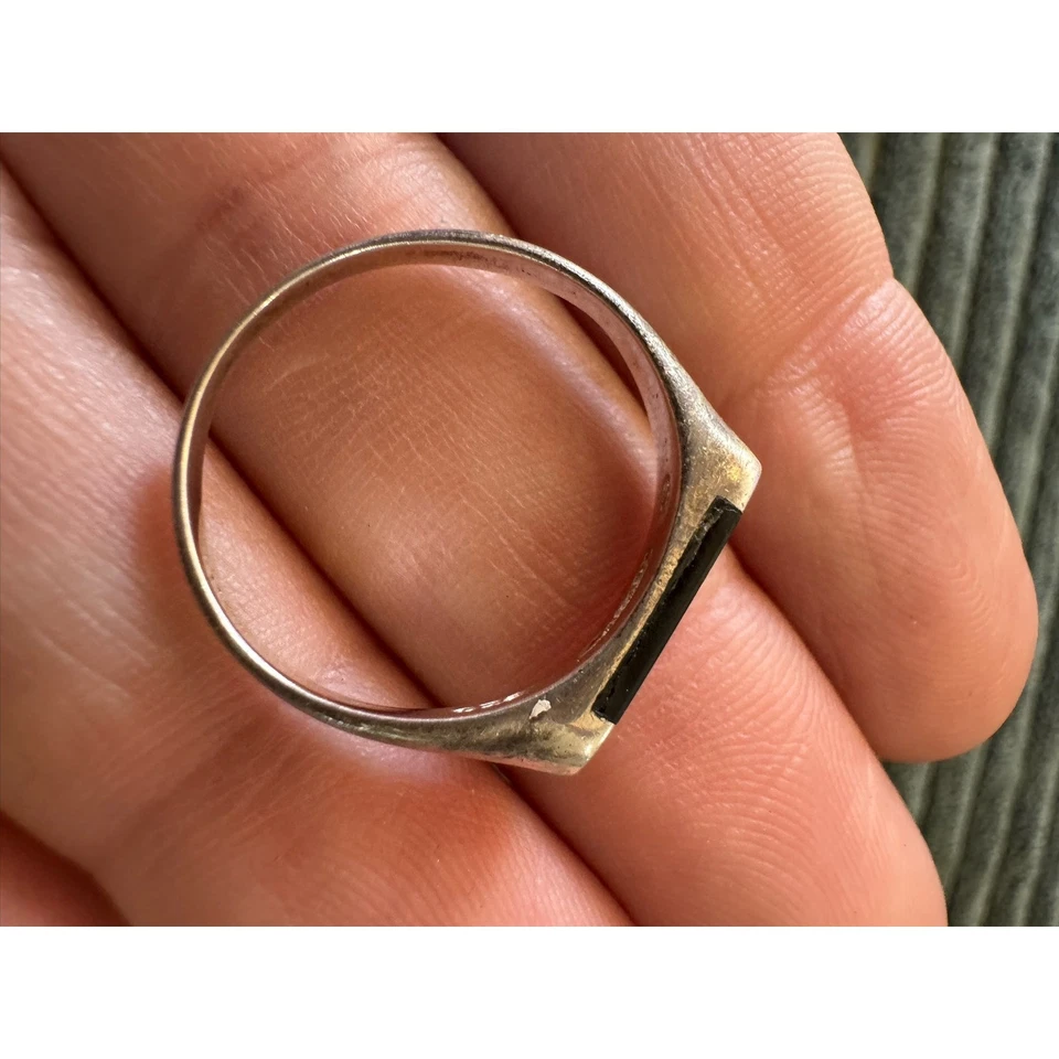 Anel de sinete minimalista Art Deco prata esterlina 925 Tailândia ônix preto tamanho 9 - Imagem 1 de 4