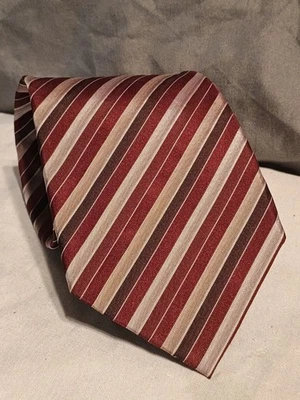 Винтажный мужской шелковый галстук 80-х Van Heusen длиной 60 дюймов шириной 3 1/2 дюйма с розовыми бордовыми полосками - Изображение 1 из 4