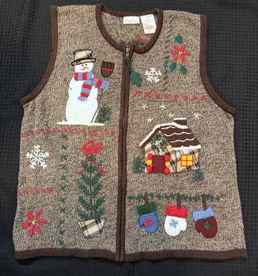Bobbie Brooks Muñeco de Nieve Pan de Jengibre Casa Mitones Navidad Invierno Talla Grande Chaleco Foto 1 de 4