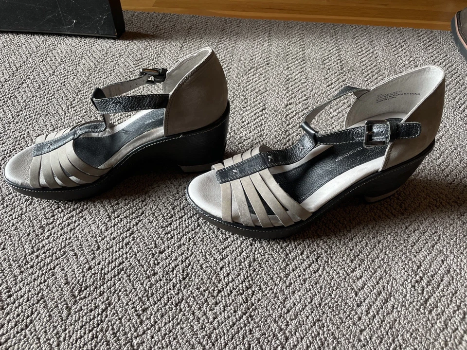 Sandalia de cuña de cuero negro gris terciopelo Jambu Mary Jane talla 10M gamuza Foto 1 de 4