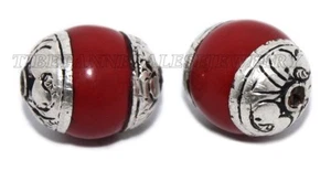 Cuentas de piedra roja cuentas de Nepal cuentas tibetanas cuentas boho cuentas de plata cuentas tibetanas - Imagen 1 de 2