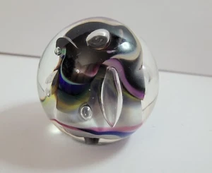Rollin Karg Art Glass Paperweight colorful swirls & air bubbles - Picture 1 of 7