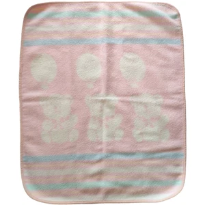 Vintage Beacon Pink White Teddy Bear Balloon Baby Blanket Pastel Stripe WPL 1675 - Picture 1 of 4