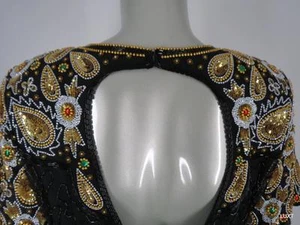 Lawrence Kazar Beaded Dress Sequin Sz L Silk Multi Black Evening Party Vintage - Picture 1 of 12