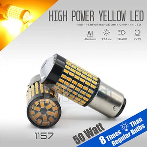 2X 1157 50W High Power LED Yellow Amber Front Turn Signal Lights Bulbs - Picture 1 of 8