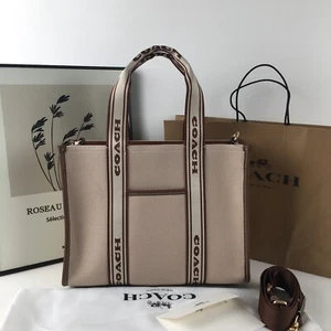 Coach CS617 Tote Shoulder Bag 2WAY Canvas Leather Natural Multicolor New Outlet - Picture 1 of 13