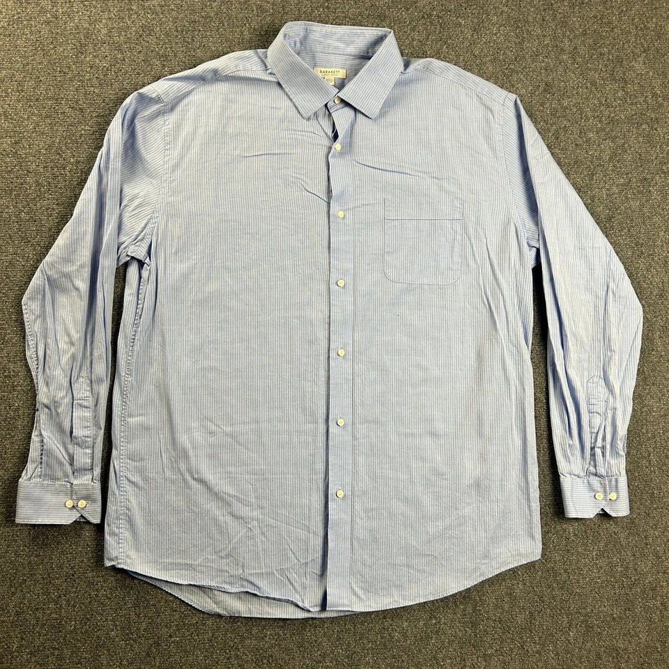 Robert Barakett Shirt Mens 17.5 36-37 Blue Striped Dress Shirt Pocket Button Up - Image 1 of 4