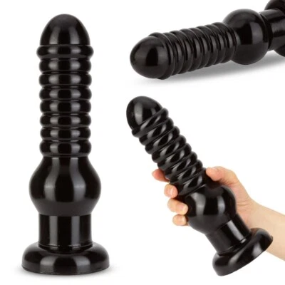 Enorme Consolador Estiramiento Entrenamiento Anal Acanalado Negro 9.5" XL Juguete Sexual Anal Foto 1 de 4