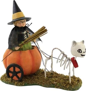 Skelly's Pumpkin Carriage Ride Bethany Lowe TD9077 niño bruja esqueleto gato - Imagen 1 de 1