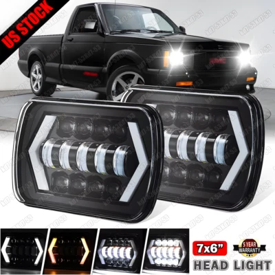 2pcs for GMC Syclone 1991 7x6" Rectangle LED Headlight High/Lo Sealed Beam H6054 - Image 1 of 4