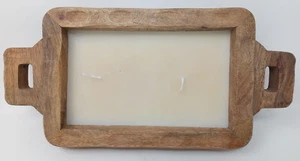 Large Country Primitive Rustic Wooden Bowl Tray 2 Wick Candle - Picture 1 of 10