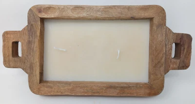 Large Country Primitive Rustic Wooden Bowl Tray 2 Wick Candle - Image 1 of 4