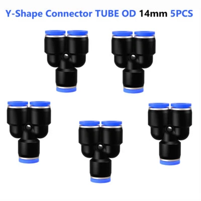 Pneumatic Push to Connect Fittings Y-Shape Union Equal 3-Way Tube OD 14mm 5PCS  - Image 1 of 4