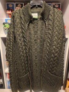 Shannon Woolen Mills Sweater Men Med Cable-Knit Full Zip Pockets Green 100% Wool - Picture 1 of 4