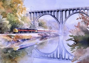 Cuyahoga Valley Scenic RR, Brecksville Bridge Ohio. James Mann Train Art Prints - Picture 1 of 2