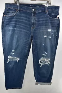 New Old Navy Boyfriend Mid Rise Distressed Stretch Blue Jeans Womens Size 20 - Picture 1 of 13