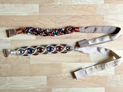 PAR de cinturones tejidos con cuentas Carolyn Tanner vintage 36” boho hippie años 80’s Foto 1 de 4